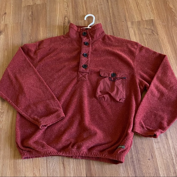 Gorpcore Rust Red 1/3 Button Fishing Utility Sweater Size Large - Picture 14 of 15